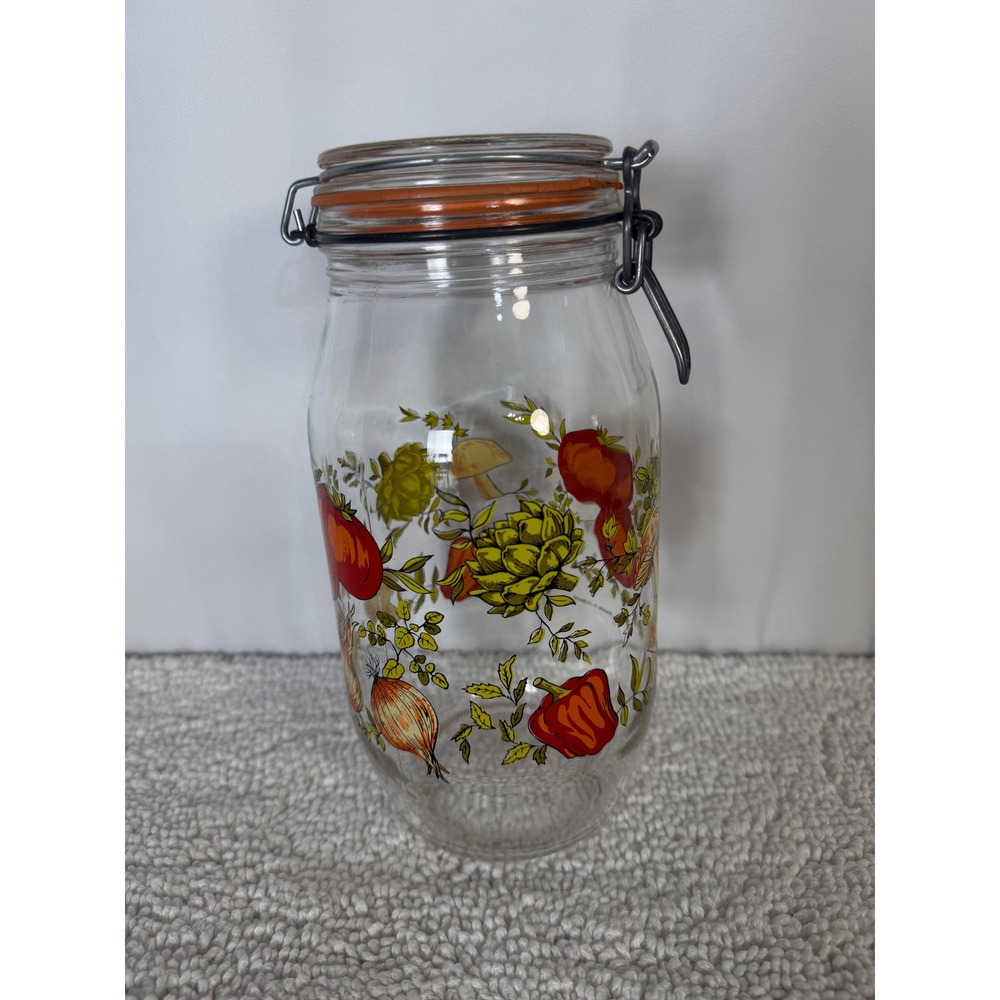 VTG Arc France Glass 2L 10" Vegetable Garden Mushroom Flip Top Jar Made France